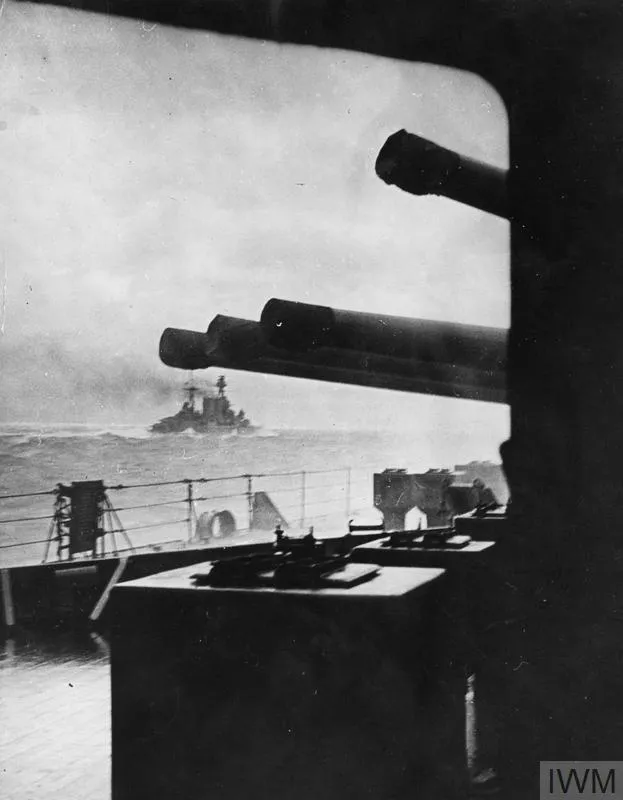 HMS Hood about to engage Bismarck