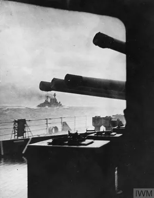 HMS Hood about to engage Bismarck